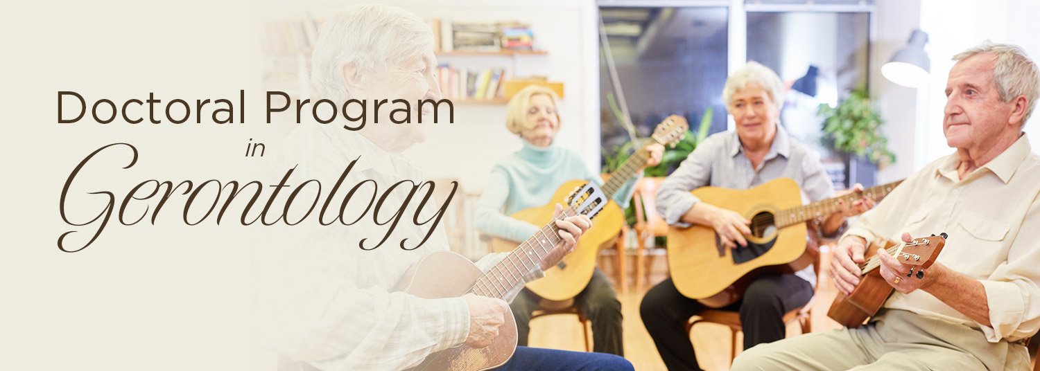 Seniors playing guitars in a class